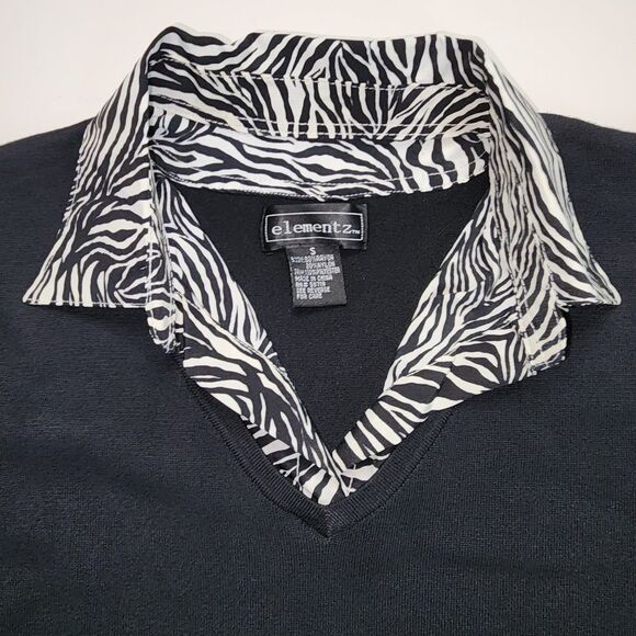 Elementz Women's Black Zebra Print Collared Top Size S - Picture 4 of 6